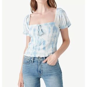 Lucky Brand Cotton Square Neck Smocked Top